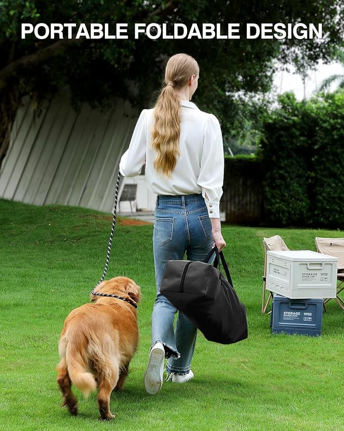 42" L x 31" W x 31" H Collapsible Travel Dog Crate, Quick-Setup Portable Soft Dog Kennel for Large Dogs up to 90 lbs, 4-Door Foldable Travel Crate with Storage Bag, Black