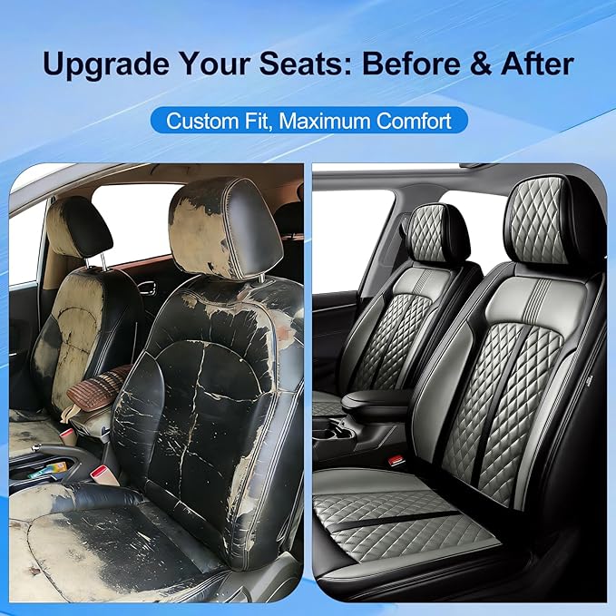 Fit CX-7 Car Seat Covers for Mazda CX7 2006-2012, Full Coverage Leather, Airbag Compatible & Scratch-Resistant, Waterproof All Weather Seat Protector, Full Set, Black+Gray
