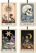 Witchy Gothic Car Air Freshener 4 Pcs, Vintage Boho the Moon Sun Star Reader Tarot Card Hanging Air Freshener for Closet Drawer Books, Goth Skull Skeleton Car Accessories Mirror Decor for Women