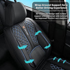 Black Leather Car Seat Covers - Luxury Waterproof Car Seat Covers with Lumbar Support, Non-Slip Base, and Airbag Compatibility; Suitable for Sedans, Suvs, and Pickups.