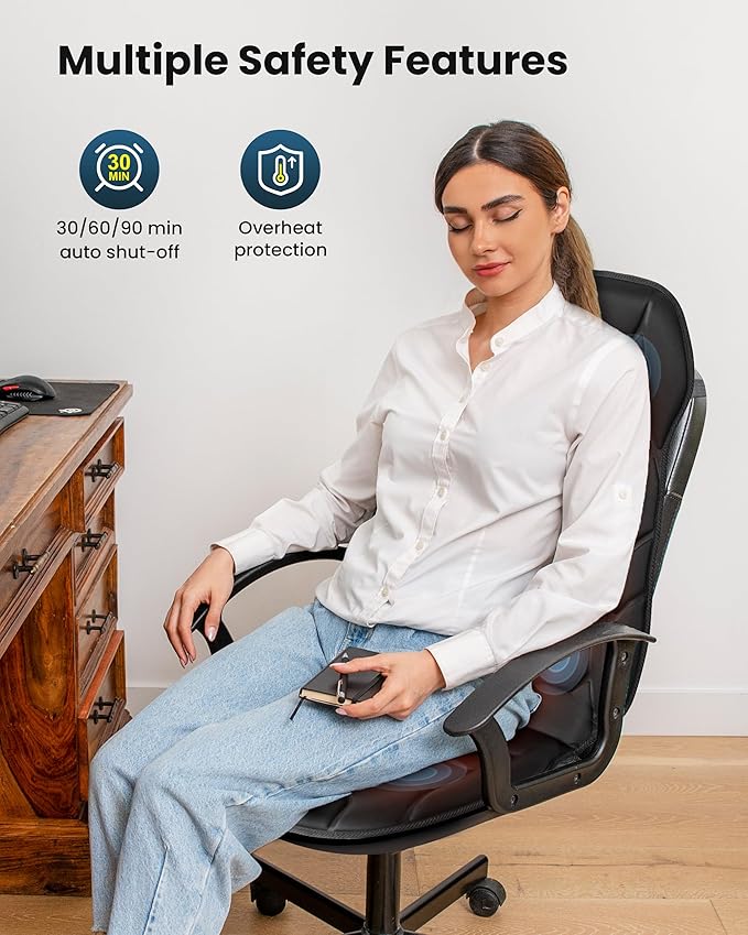 COMFIER Massage Seat Cushion, Back Massager with 8 Vibration Nodes & 5 Modes, Adjustable Chair Massage Pad with Heat for Home Office, Heated Chair Pad,Gifts for Men,Women