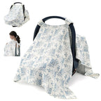 SERAPHY 2-in-1 Muslin Baby Car Seat Cover & Nursing Cover, Soft Lightweight Breastfeeding Cover for Boys and Girls,Breathable Canopy for Infant Carseat & Stroller for Summer—Blueberrie