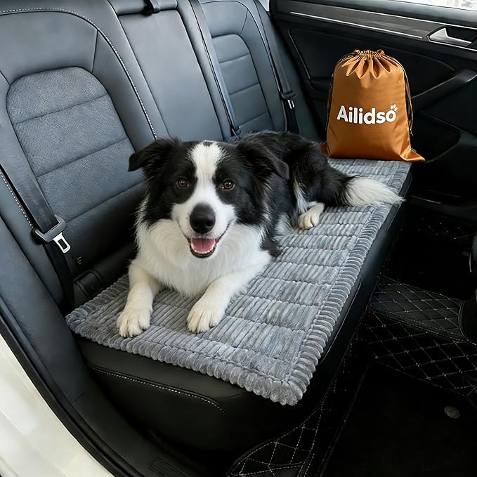 Dog Car Seat Cover, Pet Couch Covers for Car and Sofa, Non-Slip Backseat Pet Bed Mat, Machine Washable, Soft Plush Travel Seat Protector with Portable Storage Bag (Grey,23.6''×59'')