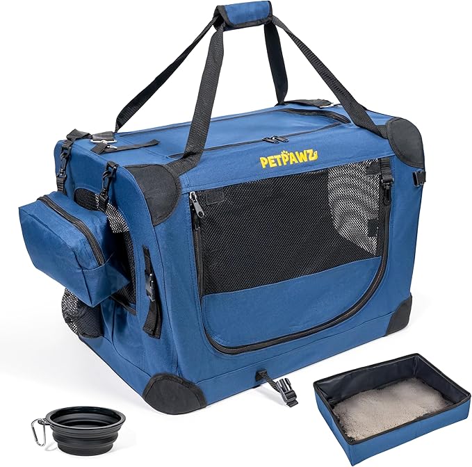 Soft Pet Carrier & Dog Carrier with Travel Litter Box & Collapsible Bowl 24x17x17 – Large Cat Carrier & Small Dog Crate for Car, Vet Visits, Home & Traveling