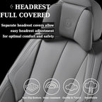 Coverado Universal Seat Covers Full Set, 5 Seats Universal Seat Covers for Cars, Waterproof Nappa Leather Car Seat Covers with Head Pillow, Auto Protectors Fit for Most Sedans SUV Pick-up Truck-Gray