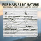Woolly Mammoth 80% Merino Wool Camping Blanket 2-pack - Naturally Fire-Resistant and Temperature-Regulating - For Cold Weather, Camping, Bushcraft and Emergency Car Kit (66" x 90" Granite & Limestone)