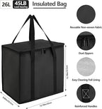 Reusable 6 Cup Drink Carrier with Handle and Insulated Food Delivery Bag, Portable Plastic Cup Caddy, 26L Grocery Cooler Box for Car Delivery, Travel, Picnic