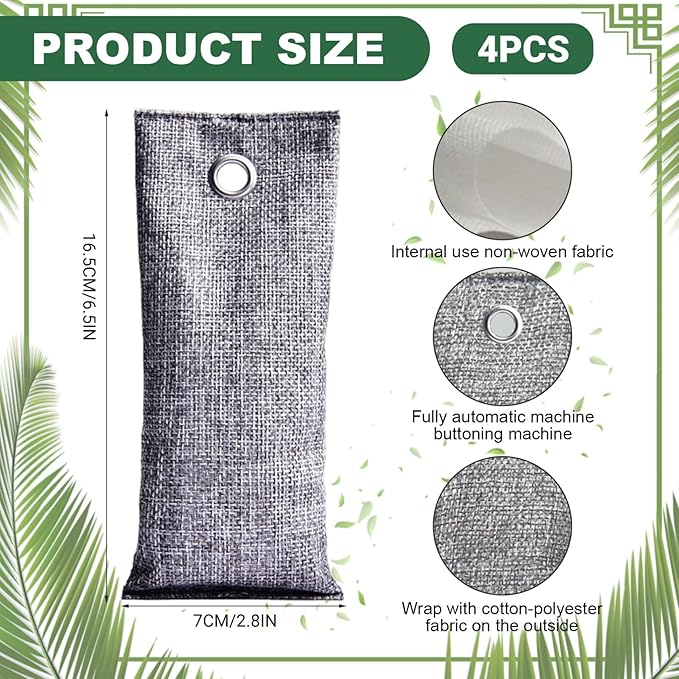Charcoal Bags Odor Absorber, Activated Charcoal Odor Absorber Natural Bamboo Air Purifying Bags Air Freshener for Home Closet Car Office, 70g, Bamboo