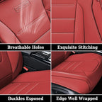 Coverado Car Seat Covers Full Set, Nappa Leather Seat Covers for Cars, Car Seat Protector Car Seat Cushion, Front and Back Seat Protectors Cushions Universal Fit for Most Cars Vehicles(Red)