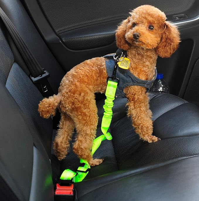 3 Colors Dog Safety Seat Belt,Quality Polyester Fabric,Adjustable,360° zinc Alloy Buckle,with Elastic,High Strength,Wear-Resistant and Durable,Easy to Install,Easy to Wash(Blue)