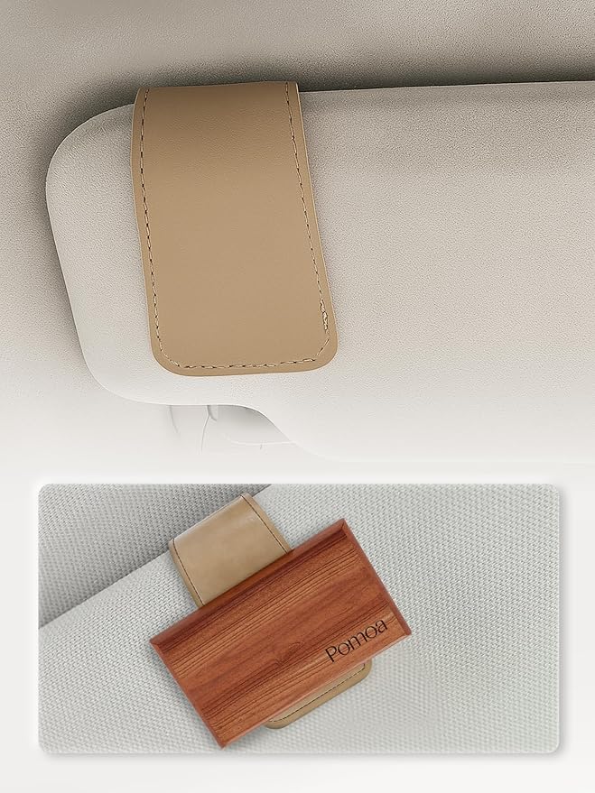 Patented Car Air Freshener Visor Clip, Compatible with Drift Air Freshener, Premium Leather, Gentle on Sun Visors, Ideal for Modern & Electric Vehicles, Khaki (Clip Only)