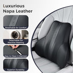 Coverado Lumbar Support Pillow for Car, Ergonomic Memory Foam Back Pillow for Office Chair, New Back Cushion for Pain Relief, PU Leather Car Lumbar Support for Driving Seat Black