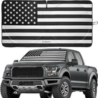 Magnelex American Flag Windshield Sun Shade, High-Resolution Sun Shield with Mirror Cut-Out for Automotive Interior Sun and Heat Protection, Folding Car Sunshade - X-Large, Black & White