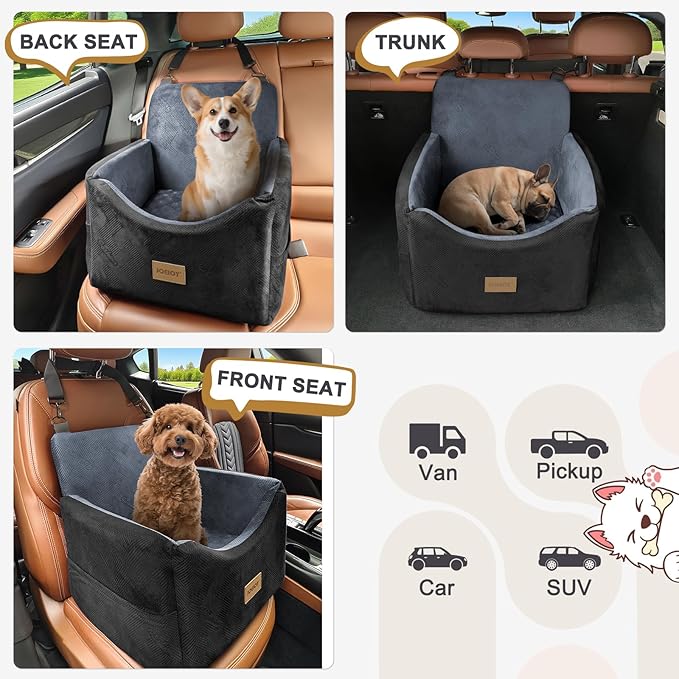 JOEJOY Dog Car Seats for Small Medium Dogs Under 35lbs, Dog Booster Seat with Detachable Washable Cover and Cushion, Memory Foam Pet Car Seat with Safety Belt and Storage Pockets (DG)