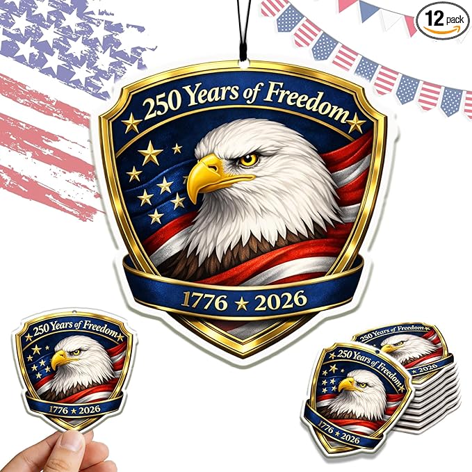 12PCS Patriotic Car Air Fresheners, 1776-2026 Double-Sided Hanging Scented Cards, Dark Ice Berry Ocean New Car Scents for Rearview Mirror, Home, Office, Commemorative Gift Set (Style 4)