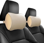 Car Headrest Pillow, Soft Memory Foam Car Neck Pillow with Adjustable Strap, Removable Breathable Cover for Long Drives & Office (Beige, Pack of 2)