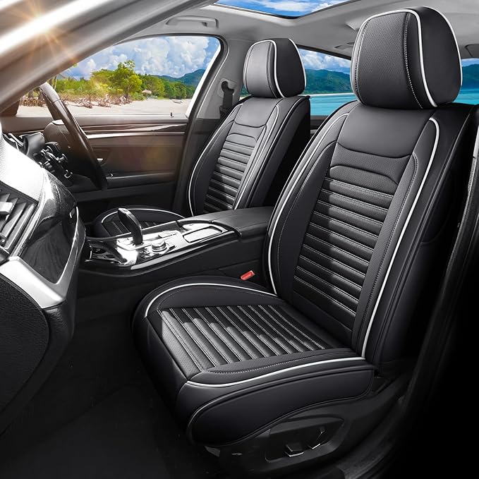 Car Seat Covers Full Set Fit for Toyota CHR/C-HR 2018-2022, Premium Faux Leather Car Seat Protector, Breathable, Anti-Slip, Comfortable & Durable (Black&White,Full Set)