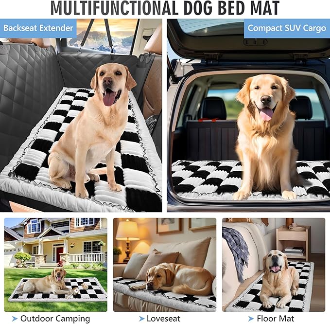 Backseat Dog Bed Non-Slip, Dog Bed for Car Back Seat Soft and Comfortable, Back Seat Pet Bed Mat for Travel, Pet Car Blanket for Backseat Extender and Seat Covers Checkered (51”X 23.5”)