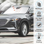 Windshield Sun Shade Custom Fit for 2016-2024 2025 2026 Mazda CX-9 CX9 Accessories Foldable Sunshade Sun Blocker Protect Car from Sun Rays & Heat Damage Keep Car Cooler
