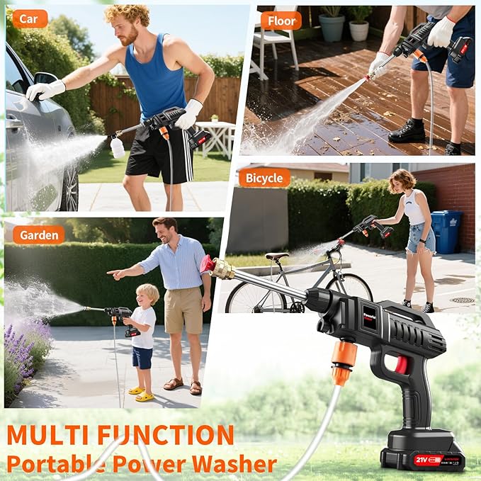 Papasbox Cordless Pressure Washer with Foam Cannon, 60 Bar 1500W High Pressure Washer, 2×2.0Ah Batteries & 5m Hose, Portable Power Washer for Car Cleaning, Home, Garden, and Outdoor Use