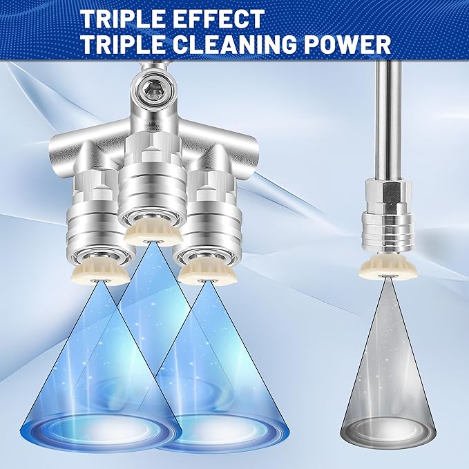 Triple Pressure Washer Nozzle, 3-in-1 Power Washer Tips, 3 Nozzles for Pressure Washing with 12PCS Power Washer Spray Nozzles (0, 15, 25, 40 Degree), 1/4 Inch Quick Connect, 5000 PSI