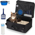 Portable Cat Travel Litter Box with Lid and 10 Pcs Disposable Liner Bags, Leak-Proof & Collapsible, Easy Clean Odor-Control Cat Travel Essentials for Car, Hotel, Airplane, Camping,Trips Black