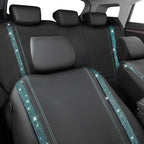 CAR PASS Bling Car Seat Covers Full Set, Shining Rhinestone Diamond Waterproof Faux Leather Universal Fit 95% Automotive Glitter Crystal Sparkle Strips for Cute Women Girl, Full Set (Mint Diamond)