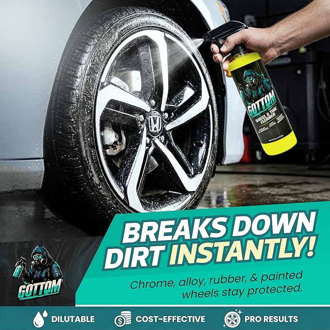 Gottom Wheel & Tire Cleaner - 16 oz – Professional Concentrated Rim & Tire Spray, Fast Acting Brake Dust Remover, Safe for All Surfaces, Brake Dust Cleaner, Grime Remover