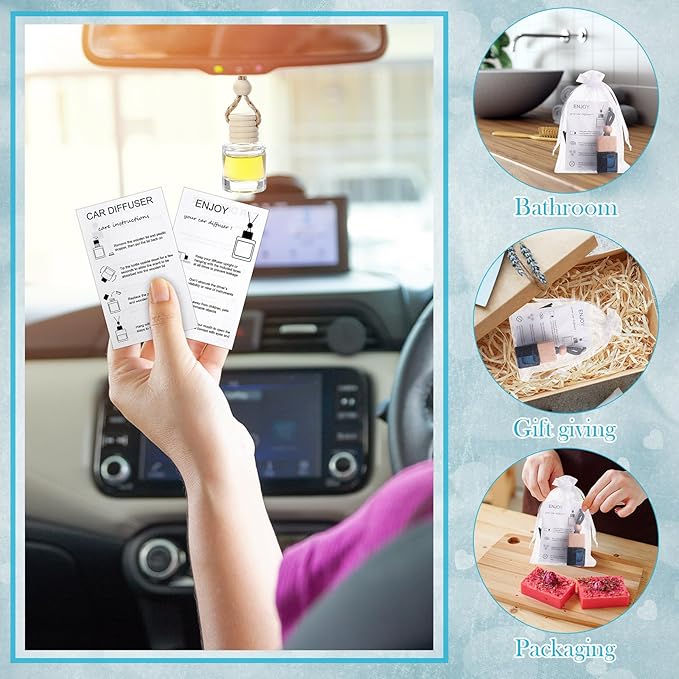 Boao 25 Sets Hanging Car Air Freshener Diffuser Bottles Empty Bulk with Car Diffuser Instruction Cards Organza Bags Glass Refillable Essential Oil Fragrance Aromatherapy Pendant (Square)