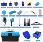 32Pcs Car Detailing Kit, Drill Brush Attachments with Detailing Brush Set and Tools Box, Blue Auto Cleaning Kit Interior for Dashboard, Wheels, Windows (C：32PCS-B)
