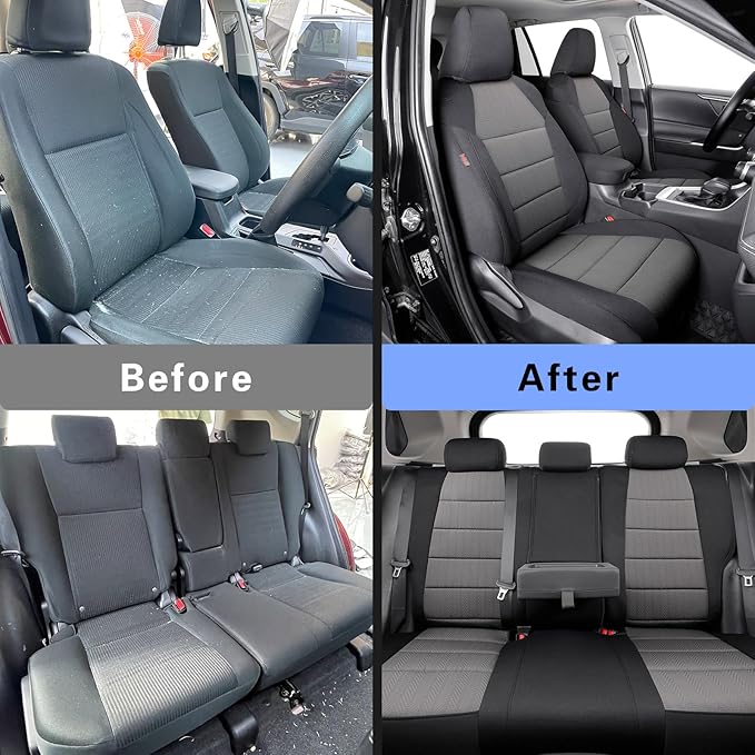 coverdream 2026 Rav4 Seat Covers Custom Fit for 2026 Toyota Rav4 Hybrid (LE,XLE Premium) SUV,Full Set Polyester Car Seat Protector Black & Grey
