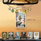 Tarot Card Car Air Freshener Rear View Mirror Accessories, 6 Pcs Boho Witchy Hanging Ornament with Charm Chain, The Sun Moon Aesthetic Car Decor, Scented Paper Diffuser Set for Women Men