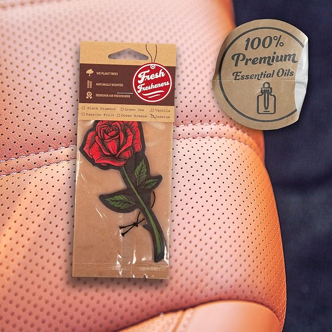 Rose Car Air Freshener 6 Pack Scented With Essential Oils By Fresh Fresheners