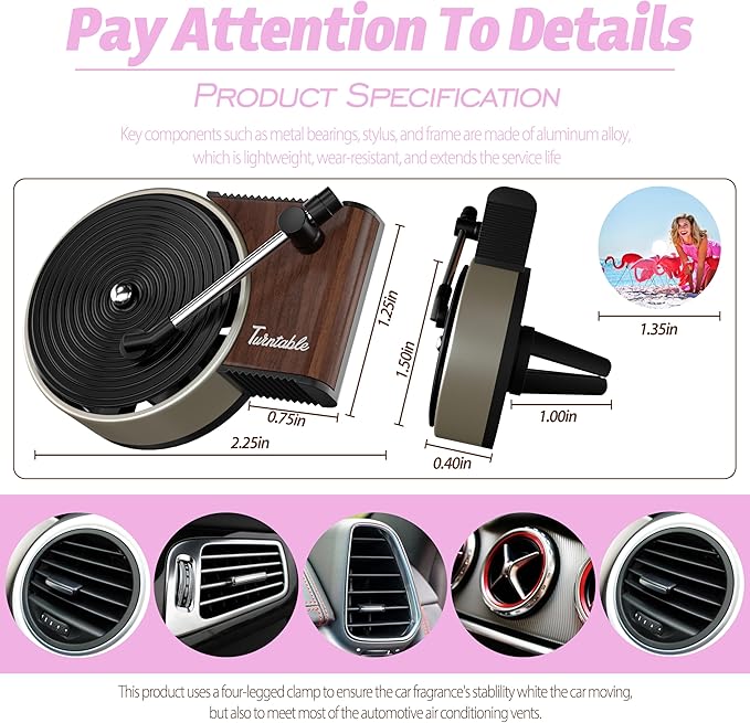 Personalized Custom Car Air Freshener, Double Sided Custom Photo, Record Player Shaped Fragrance Vent Clip, Unique and Cute Car Interior (12 Count, Changpian E)