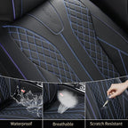 FLORICH Leather Seat Covers for Cars, Car Seat Cover Full Set Luxury Faux Leather Waterproof Seat Cover Full Coverage Seat Protector Universal Fit for Most Cars SUV Trucks, Black&Blue Line