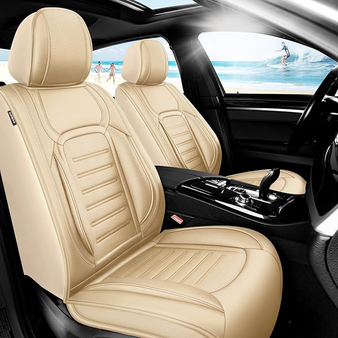 Fit Tucson Premium Leather Car Seat Covers Compatible with Hyundai Tucson 2010-2024 2026, Breathable, Wear Resistant, Airbag Compatible, All-Weather Protection & Full Coverage, Full Set Beige