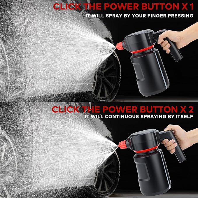 Electric Foam Sprayer - 2L Car Wash Sprayer with USB Rechargeable Battery, Cordless, Portable, Black