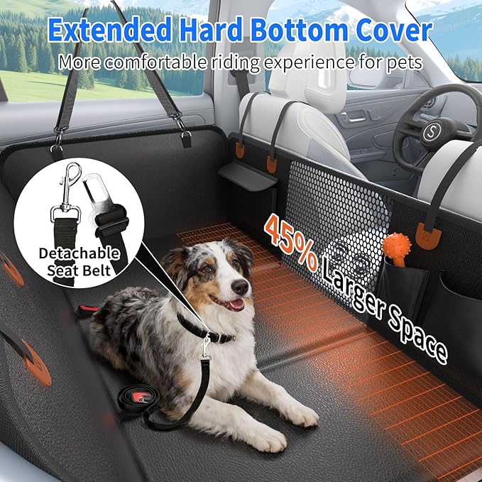 Back Seat Extender,Dog Car Seat Cover with Hard Bottom,Waterproof Dog Hammock for Car Pet Backseat Protector,Anti Scratch, Easy to Clean Holds 400lbs (Hammock with Bed Mat)