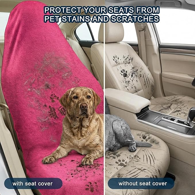Car Seat Towel Cover, Universal Front Seat Protector for Cars, SUVs and Trucks, Sweat Towel Car Seat Cover for Gym, Yoga, Swimming, Pets and Family Travel, Dark Pink, 2 Pack
