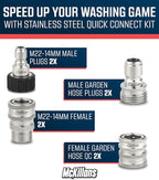 McKillans® M22-14mm Pressure Washer Quick Connect Kit, M22-14mm to 3/8" Male Female Quick Disconnect Kit for Power Washer (Stainless Steel)