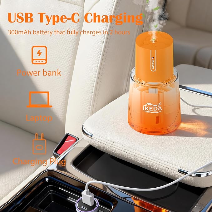 Ikeda Fragrance Smart Car Air Freshener,100ml Essential Oil Diffuser Aroma Diffuser, 3 Mode Adjustable Mini Scent Spray for Car with Touch Switch, Automotive Humidifier for Gift(Orange, Lavender)