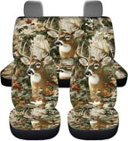 KEIAHUAN Camo Hunting Deer Car Front Back Seat Covers Front Bucket Seat Cover & Rear Bench Seat Protector Anti-Slip High Back Automotive Seat Covers Fit Most Vehicle Truck,SUV