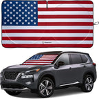 American Flag Windshield Sun Shade, High-Resolution Car Shield with Mirror Cut-Out for Automotive Interior Protection Heat Reduction, Folding Sunshade Storage Bag - Medium, Original