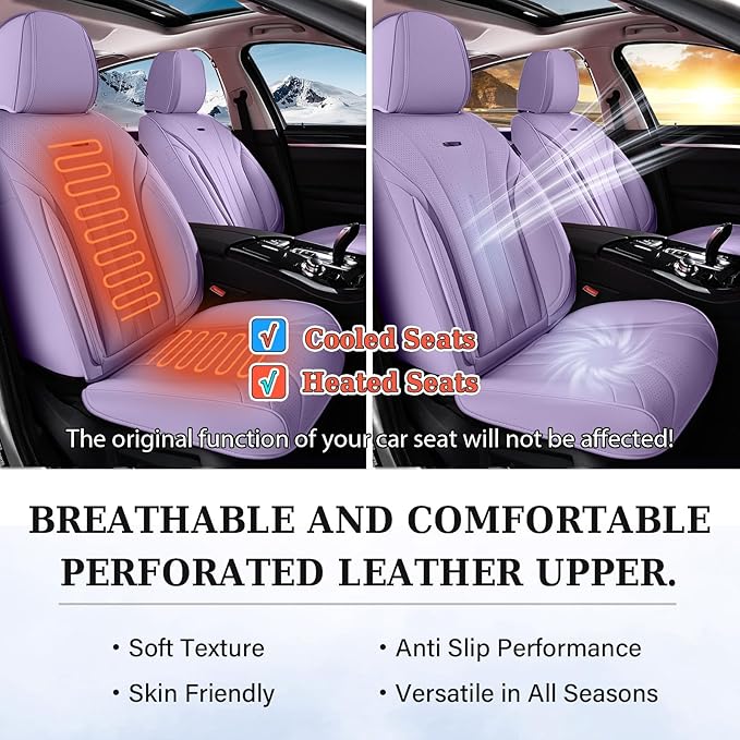 Coverado Seat Covers Full Set, Waterproof Car Seat Covers, Leather Seat Cover for Cars, Front and Back Car Seat Protector, Universal Car Seat Cushions Automotive Accessories Fit for Most Cars, Purple