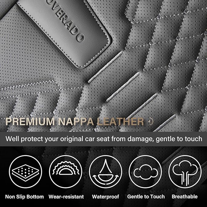 Coverado Car Seat Covers, Front Seat Cover, 2 Pack Waterproof Nappa Leather Seat Covers for Cars, Car Seat Protectors, Driver Seat Cover, Automotive Seat Covers Universal Fit for Most Cars, Gray