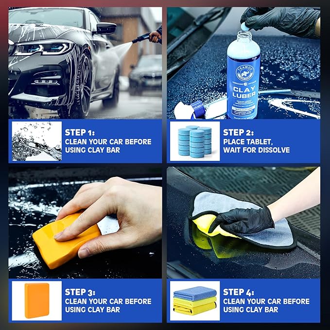 Clay Bars Kit, 6 Clay Bars & 20 PCS Lubricant Tablets, Complete Car Detailing Kit, Spray Bottle, Disposable Gloves and Microfiber Towels for Car Detailing Cleaning