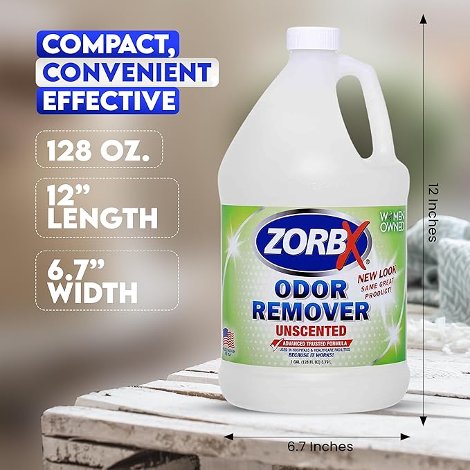 ZORBX Unscented Odor Eliminator Spray 128 Oz, 1 Gallon - Used in Hospitals & Healthcare Facilities - Advanced Trusted Odor Remover Formula - All-Purpose Deodorizer for Dog, Cat, Home, Carpet & Car