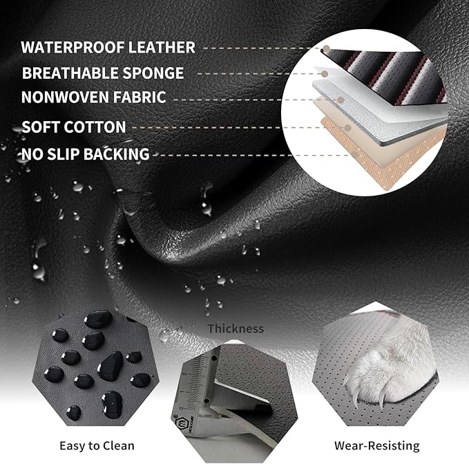 Car Seat Covers Full Set Fit for Toyota RAV4 Hybrid 2016-2026, Premium Faux Leather Car Seat Protector,Breathable Anti-Slip Full Wrapping Edge Seat Covers(Black&Red,Full Set)