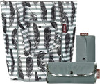 SACHI 3 Piece Market Tote Set – Insulated Thermal Reusable Grocery Bags for Cold and Hot Foods – Lightweight, Portable and Fold-able (Grey Feather Stripe)