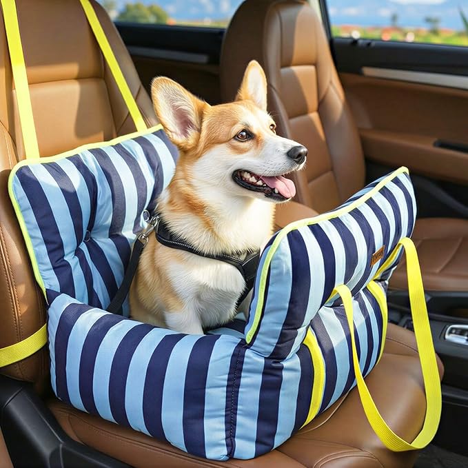 Dog Car Seat for Small Dogs, Small Dog Car Seat Under 20 lbs Soft Pet Booster Seats with Safety Belt Portable Travel Carrier Bed, Blue